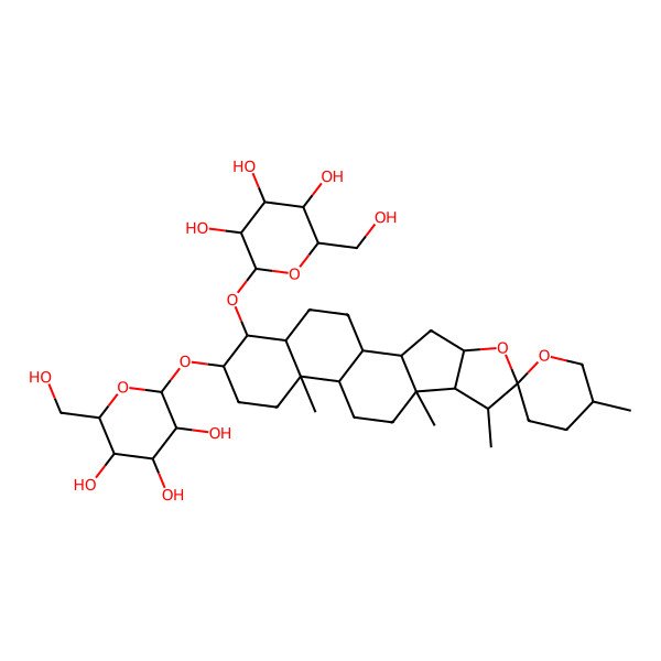 2D Structure of 2-(Hydroxymethyl)-6-[5',7,9,13-tetramethyl-17-[3,4,5-trihydroxy-6-(hydroxymethyl)oxan-2-yl]oxyspiro[5-oxapentacyclo[10.8.0.02,9.04,8.013,18]icosane-6,2'-oxane]-16-yl]oxyoxane-3,4,5-triol