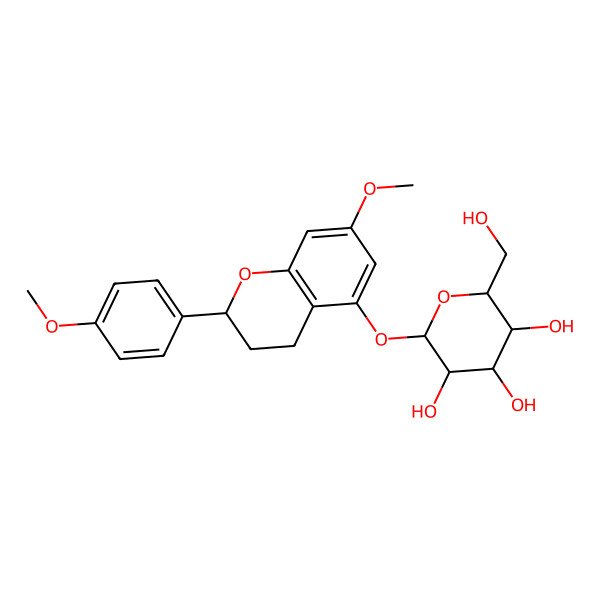 2D Structure of 2-(hydroxymethyl)-6-[[7-methoxy-2-(4-methoxyphenyl)-3,4-dihydro-2H-chromen-5-yl]oxy]oxane-3,4,5-triol