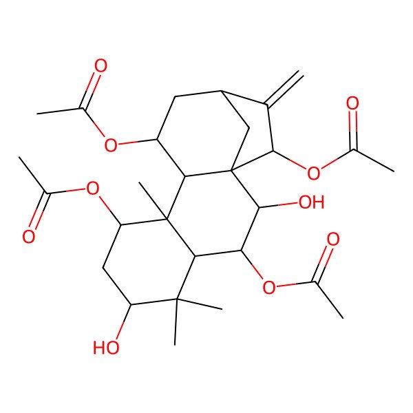 2D Structure of [(1R,2R,3R,4R,6S,8S,9R,10S,11S,13S,15R)-3,8,15-triacetyloxy-2,6-dihydroxy-5,5,9-trimethyl-14-methylidene-11-tetracyclo[11.2.1.01,10.04,9]hexadecanyl] acetate