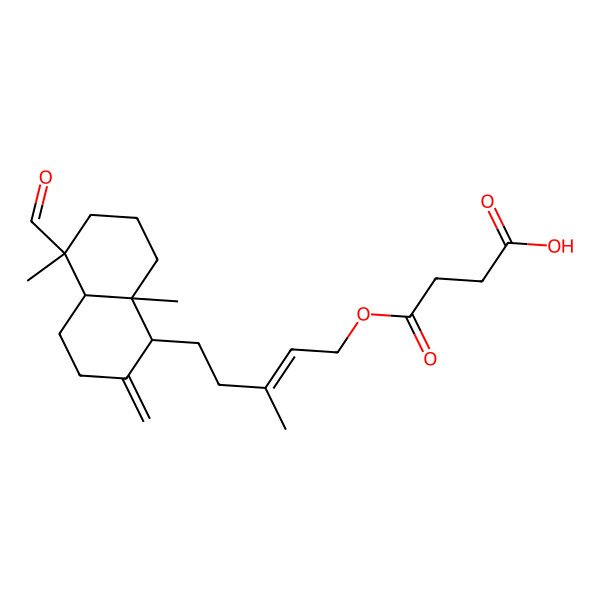 2D Structure of 4-[(E)-5-[(1S,4aR,5S,8aR)-5-formyl-5,8a-dimethyl-2-methylidene-3,4,4a,6,7,8-hexahydro-1H-naphthalen-1-yl]-3-methylpent-2-enoxy]-4-oxobutanoic acid