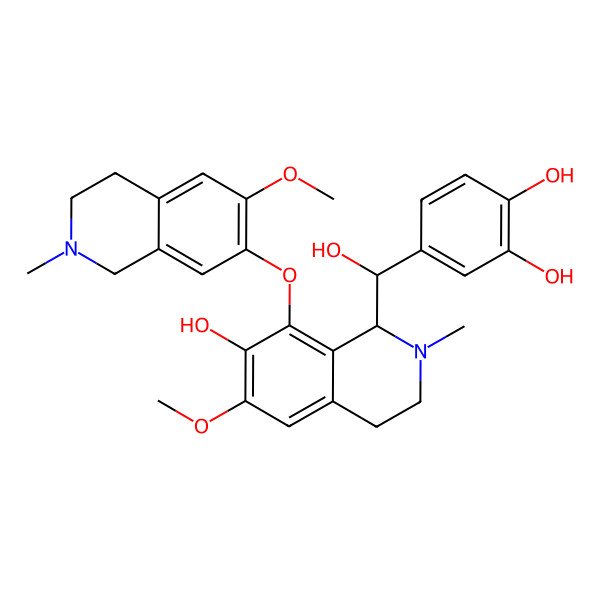 2D Structure of 4-[(R)-hydroxy-[(1S)-7-hydroxy-6-methoxy-8-[(6-methoxy-2-methyl-3,4-dihydro-1H-isoquinolin-7-yl)oxy]-2-methyl-3,4-dihydro-1H-isoquinolin-1-yl]methyl]benzene-1,2-diol