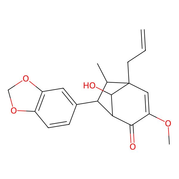 2D Structure of (1S,5S,6S,7S,8R)-7-(1,3-benzodioxol-5-yl)-8-hydroxy-3-methoxy-6-methyl-5-prop-2-enylbicyclo[3.2.1]oct-3-en-2-one