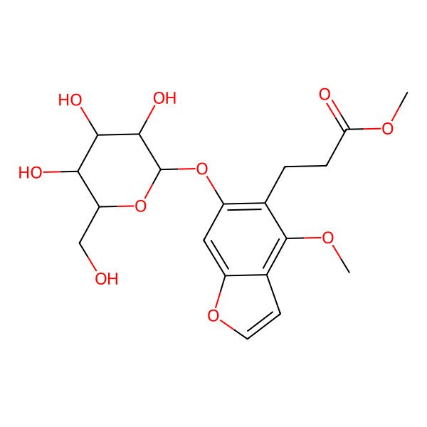 2D Structure of methyl 3-[4-methoxy-6-[(2S,3R,4S,5S,6R)-3,4,5-trihydroxy-6-(hydroxymethyl)oxan-2-yl]oxy-1-benzofuran-5-yl]propanoate