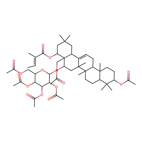 2D Structure of [(4S,4aR,5R,6aR,6aS,6bR,8aR,10S,12aR,14bS)-5,10-diacetyloxy-2,2,6a,6b,9,9,12a-heptamethyl-4a-[[(2R,3R,4S,5R,6R)-3,4,5-triacetyloxy-6-(acetyloxymethyl)oxan-2-yl]oxymethyl]-1,3,4,5,6,6a,7,8,8a,10,11,12,13,14b-tetradecahydropicen-4-yl] (Z)-2-methylbut-2-enoate