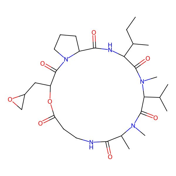 2D Structure of (3S,10S,13S,16S,19S)-16-[(2S)-butan-2-yl]-10,11,14-trimethyl-3-[[(2R)-oxiran-2-yl]methyl]-13-propan-2-yl-4-oxa-1,8,11,14,17-pentazabicyclo[17.3.0]docosane-2,5,9,12,15,18-hexone