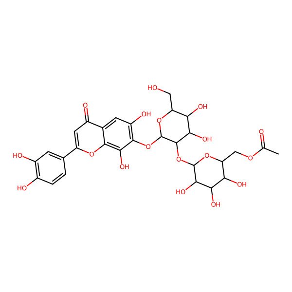 2D Structure of [6-[2-[2-(3,4-Dihydroxyphenyl)-6,8-dihydroxy-4-oxochromen-7-yl]oxy-4,5-dihydroxy-6-(hydroxymethyl)oxan-3-yl]oxy-3,4,5-trihydroxyoxan-2-yl]methyl acetate