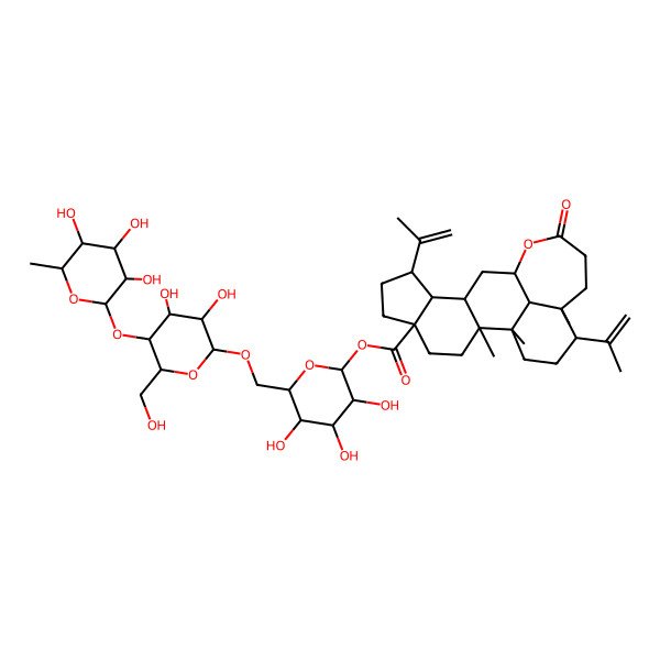 2D Structure of [(2S,3R,4S,5S,6R)-6-[[(2R,3R,4R,5S,6R)-3,4-dihydroxy-6-(hydroxymethyl)-5-[(2S,3R,4R,5R,6S)-3,4,5-trihydroxy-6-methyloxan-2-yl]oxyoxan-2-yl]oxymethyl]-3,4,5-trihydroxyoxan-2-yl] (1R,2R,5S,8R,9S,10R,12R,17S,18S,21R)-1,2,17-trimethyl-14-oxo-8,18-bis(prop-1-en-2-yl)-13-oxapentacyclo[10.8.1.02,10.05,9.017,21]henicosane-5-carboxylate