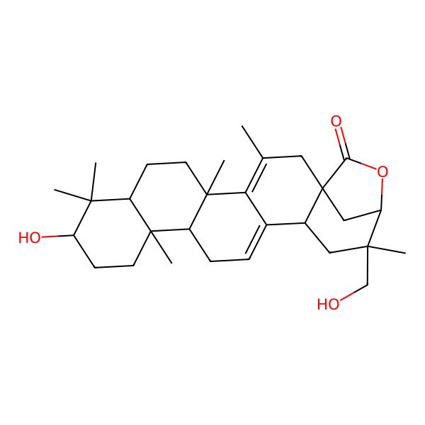 2D Structure of (1R,5R,8R,10S,13R,14R,18S,20S,21S)-10-hydroxy-20-(hydroxymethyl)-3,5,9,9,13,20-hexamethyl-22-oxahexacyclo[19.2.1.01,18.04,17.05,14.08,13]tetracosa-3,16-dien-23-one