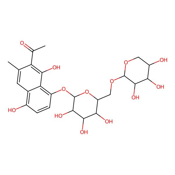 2D Structure of 1-[1,5-dihydroxy-3-methyl-8-[(2S,3R,4S,5S,6R)-3,4,5-trihydroxy-6-[[(2R,3R,4R,5R)-3,4,5-trihydroxyoxan-2-yl]oxymethyl]oxan-2-yl]oxynaphthalen-2-yl]ethanone