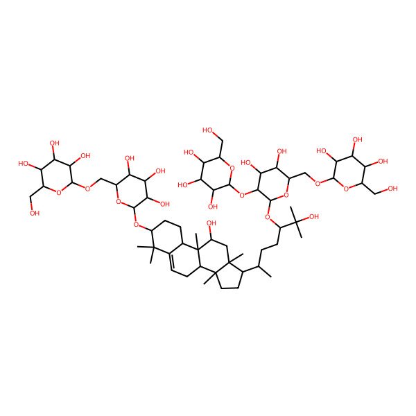 2D Structure of (2R,3R,4S,5S,6R)-2-[[(2R,3S,4S,5R,6R)-6-[[(3S,8S,9R,10R,11R,13R,14S,17R)-17-[(2S,5R)-5-[(2S,3R,4S,5S,6R)-4,5-dihydroxy-3-[(2R,3R,4S,5S,6R)-3,4,5-trihydroxy-6-(hydroxymethyl)oxan-2-yl]oxy-6-[[(2R,3R,4S,5S,6R)-3,4,5-trihydroxy-6-(hydroxymethyl)oxan-2-yl]oxymethyl]oxan-2-yl]oxy-6-hydroxy-6-methylheptan-2-yl]-11-hydroxy-4,4,9,13,14-pentamethyl-2,3,7,8,10,11,12,15,16,17-decahydro-1H-cyclopenta[a]phenanthren-3-yl]oxy]-3,4,5-trihydroxyoxan-2-yl]methoxy]-6-(hydroxymethyl)oxane-3,4,5-triol