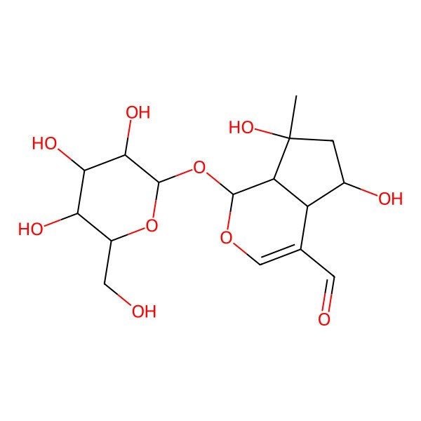 2D Structure of 5,7-dihydroxy-7-methyl-1-[3,4,5-trihydroxy-6-(hydroxymethyl)oxan-2-yl]oxy-4a,5,6,7a-tetrahydro-1H-cyclopenta[c]pyran-4-carbaldehyde