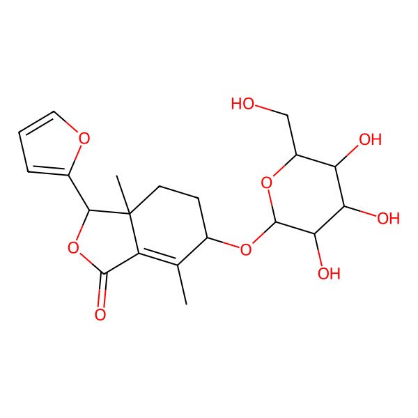2D Structure of (3R,3aR,6R)-3-(furan-2-yl)-3a,7-dimethyl-6-[(2R,3R,4S,5S,6R)-3,4,5-trihydroxy-6-(hydroxymethyl)oxan-2-yl]oxy-3,4,5,6-tetrahydro-2-benzofuran-1-one