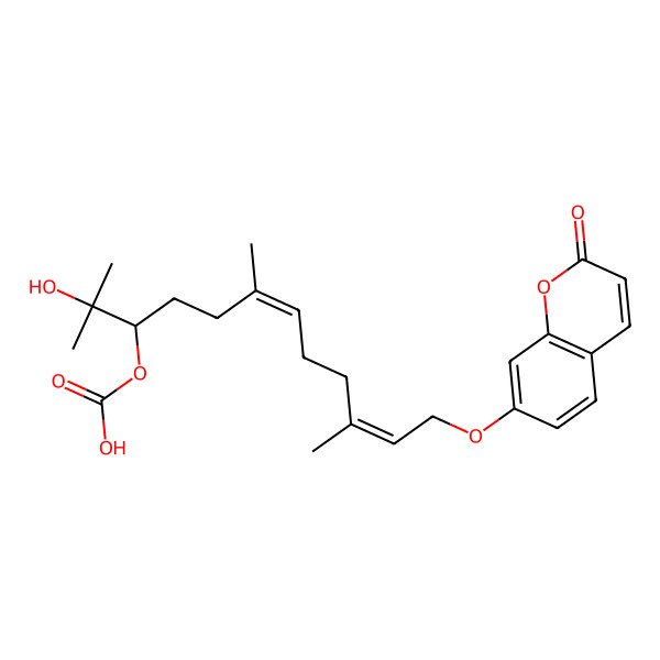 2D Structure of [(3R,6E,10E)-2-hydroxy-2,6,10-trimethyl-12-(2-oxochromen-7-yl)oxydodeca-6,10-dien-3-yl] hydrogen carbonate