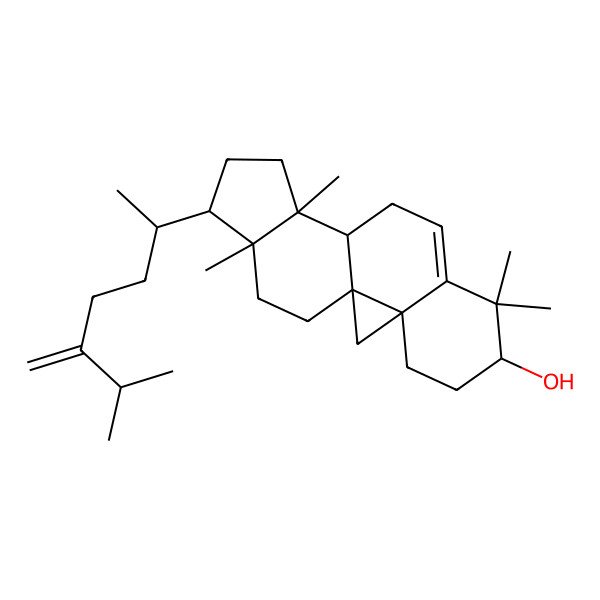 2D Structure of (1S,3S,6S,11S,12S,15R,16R)-7,7,12,16-tetramethyl-15-[(2R)-6-methyl-5-methylideneheptan-2-yl]pentacyclo[9.7.0.01,3.03,8.012,16]octadec-8-en-6-ol