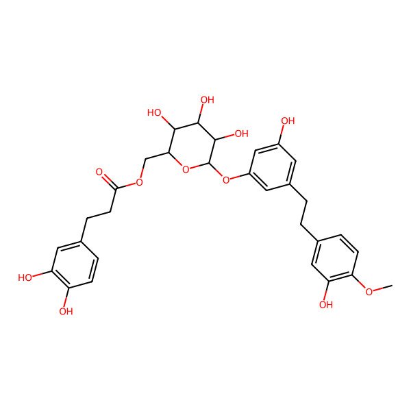 2D Structure of [3,4,5-Trihydroxy-6-[3-hydroxy-5-[2-(3-hydroxy-4-methoxyphenyl)ethyl]phenoxy]oxan-2-yl]methyl 3-(3,4-dihydroxyphenyl)propanoate