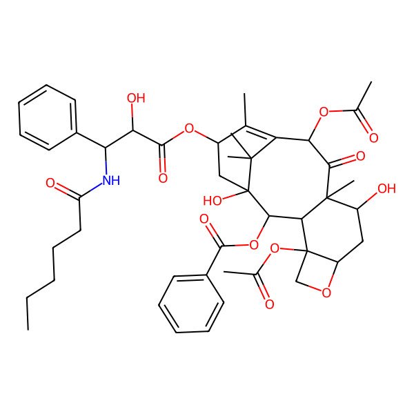 2D Structure of [(1S,2S,3R,4S,7R,9R,10S,12R,15R)-4,12-diacetyloxy-15-[(2R,3S)-3-(hexanoylamino)-2-hydroxy-3-phenylpropanoyl]oxy-1,9-dihydroxy-10,14,17,17-tetramethyl-11-oxo-6-oxatetracyclo[11.3.1.03,10.04,7]heptadec-13-en-2-yl] benzoate