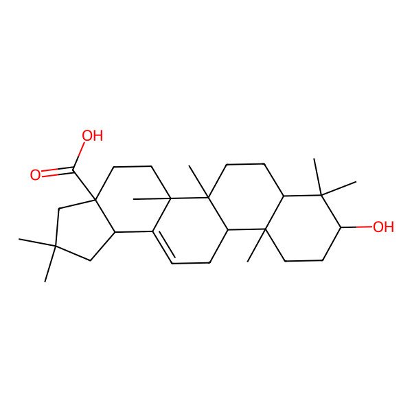 2D Structure of (3aR,5aS,5bR,7aR,9S,11aR,11bR,13bS)-9-hydroxy-2,2,5a,5b,8,8,11a-heptamethyl-3,4,5,6,7,7a,9,10,11,11b,12,13b-dodecahydro-1H-cyclopenta[a]chrysene-3a-carboxylic acid