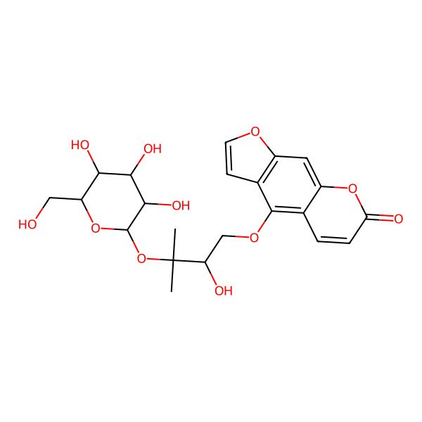 2D Structure of 4-[(2R)-2-hydroxy-3-methyl-3-[(2S,3R,4S,5S,6R)-3,4,5-trihydroxy-6-(hydroxymethyl)oxan-2-yl]oxybutoxy]furo[3,2-g]chromen-7-one