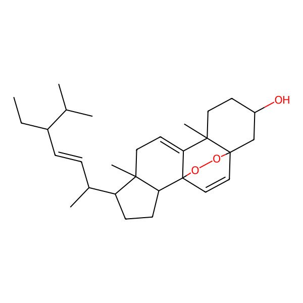 2D Structure of (1S,2R,5R,6R,10R,13S,15S)-5-[(E,2R,5R)-5-ethyl-6-methylhept-3-en-2-yl]-6,10-dimethyl-16,17-dioxapentacyclo[13.2.2.01,9.02,6.010,15]nonadeca-8,18-dien-13-ol