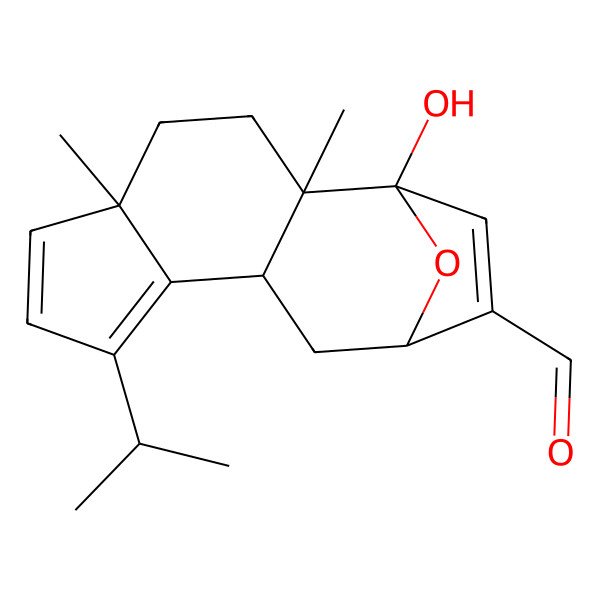2D Structure of 1-Hydroxy-2,5-dimethyl-8-propan-2-yl-15-oxatetracyclo[10.2.1.02,10.05,9]pentadeca-6,8,13-triene-13-carbaldehyde