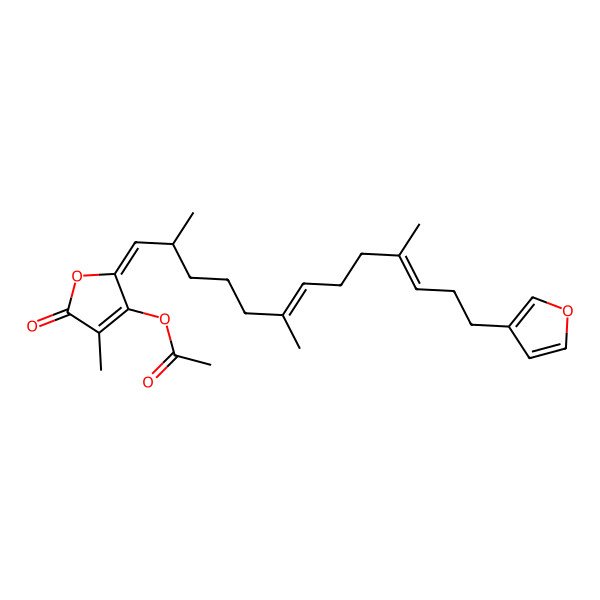 2D Structure of [(2Z)-2-[(2R,6E,10E)-13-(furan-3-yl)-2,6,10-trimethyltrideca-6,10-dienylidene]-4-methyl-5-oxofuran-3-yl] acetate