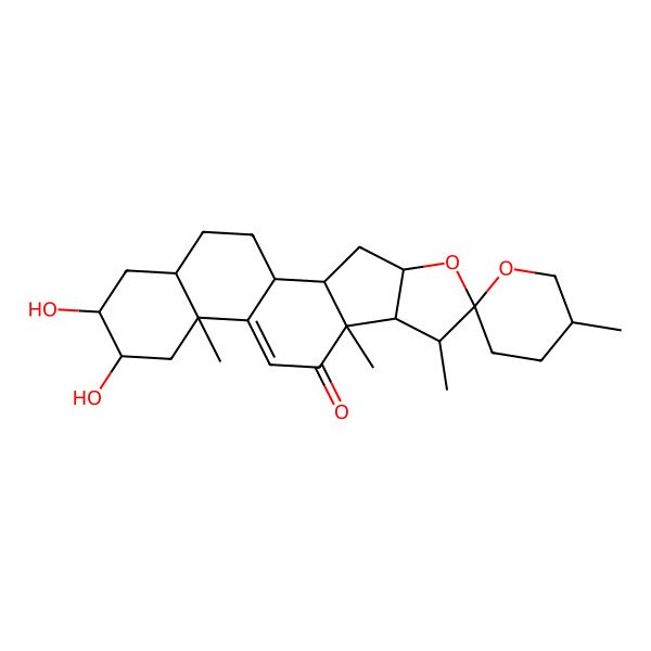 2D Structure of (1S,2S,4S,5'R,6R,7S,8R,9S,13S,15R,16R,18S)-15,16-dihydroxy-5',7,9,13-tetramethylspiro[5-oxapentacyclo[10.8.0.02,9.04,8.013,18]icos-11-ene-6,2'-oxane]-10-one