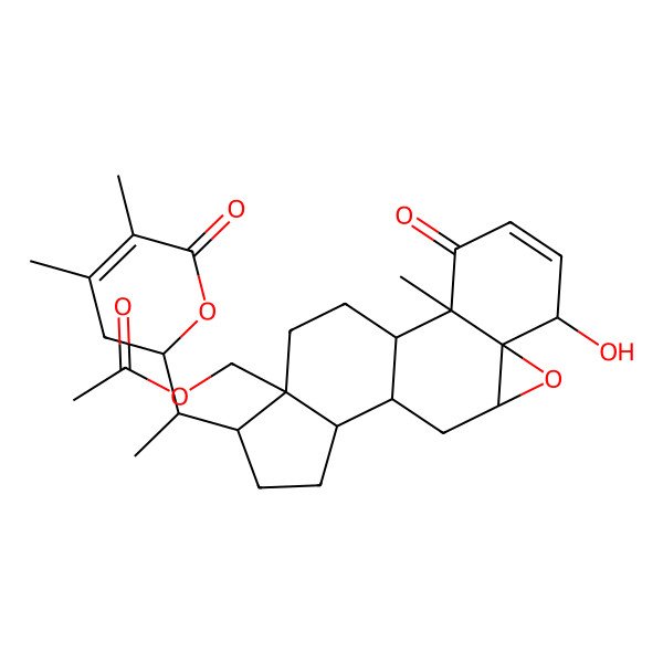2D Structure of [(1S,2R,6S,7R,9R,11S,12S,15R,16S)-15-[(1S)-1-[(2R)-4,5-dimethyl-6-oxo-2,3-dihydropyran-2-yl]ethyl]-6-hydroxy-2-methyl-3-oxo-8-oxapentacyclo[9.7.0.02,7.07,9.012,16]octadec-4-en-16-yl]methyl acetate
