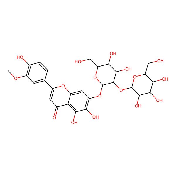 2D Structure of 7-[4,5-Dihydroxy-6-(hydroxymethyl)-3-[3,4,5-trihydroxy-6-(hydroxymethyl)oxan-2-yl]oxyoxan-2-yl]oxy-5,6-dihydroxy-2-(4-hydroxy-3-methoxyphenyl)chromen-4-one