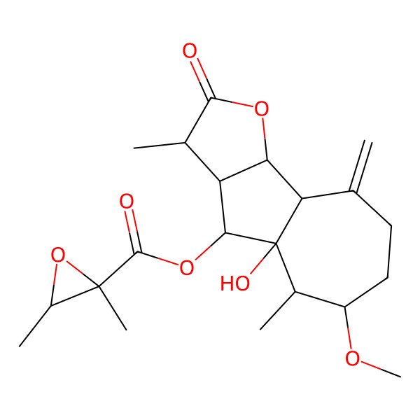 2D Structure of [(3R,3aS,4R,4aS,5S,6S,9aS,9bR)-4a-hydroxy-6-methoxy-3,5-dimethyl-9-methylidene-2-oxo-3a,4,5,6,7,8,9a,9b-octahydro-3H-azuleno[1,2-b]furan-4-yl] (2R,3R)-2,3-dimethyloxirane-2-carboxylate