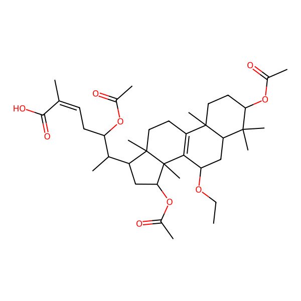 2D Structure of 5-acetyloxy-6-(3,15-diacetyloxy-7-ethoxy-4,4,10,13,14-pentamethyl-2,3,5,6,7,11,12,15,16,17-decahydro-1H-cyclopenta[a]phenanthren-17-yl)-2-methylhept-2-enoic acid