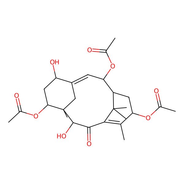 2D Structure of [(1E,3S,4R,6S,10R,11R,12S,14S)-3,12-diacetyloxy-10,14-dihydroxy-7,11,16,16-tetramethyl-9-oxo-6-tricyclo[9.3.1.14,8]hexadeca-1,7-dienyl] acetate
