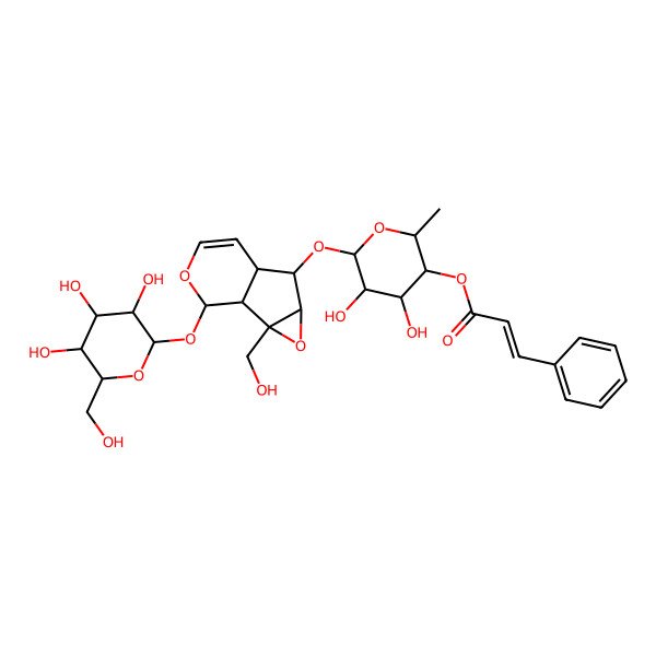 2D Structure of [4,5-Dihydroxy-6-[[2-(hydroxymethyl)-10-[3,4,5-trihydroxy-6-(hydroxymethyl)oxan-2-yl]oxy-3,9-dioxatricyclo[4.4.0.02,4]dec-7-en-5-yl]oxy]-2-methyloxan-3-yl] 3-phenylprop-2-enoate