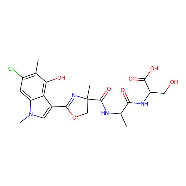 2D Structure of 2-[2-[[2-(6-chloro-4-hydroxy-1,5-dimethylindol-3-yl)-4-methyl-5H-1,3-oxazole-4-carbonyl]amino]propanoylamino]-3-hydroxypropanoic acid