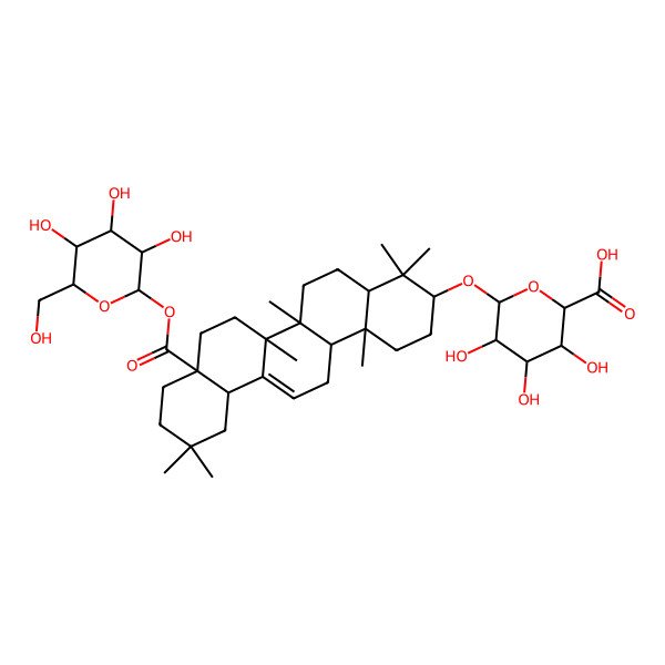 2D Structure of 6-[[4,4,6a,6b,11,11,14b-Heptamethyl-8a-[3,4,5-trihydroxy-6-(hydroxymethyl)oxan-2-yl]oxycarbonyl-1,2,3,4a,5,6,7,8,9,10,12,12a,14,14a-tetradecahydropicen-3-yl]oxy]-3,4,5-trihydroxyoxane-2-carboxylic acid