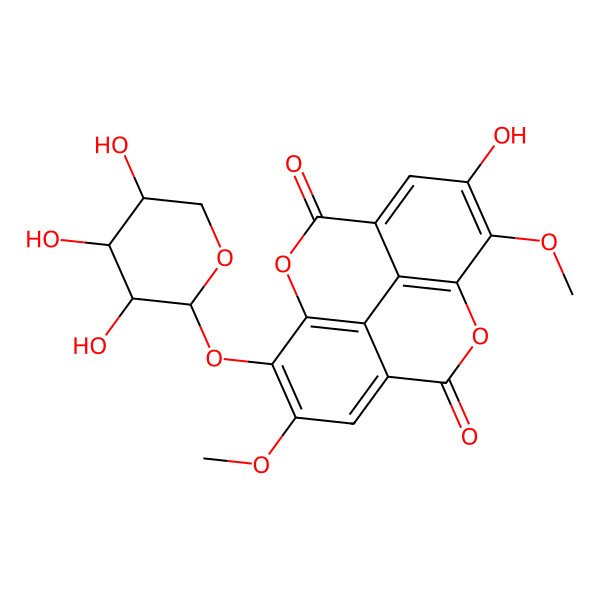 2D Structure of 6-Hydroxy-7,13-dimethoxy-14-(3,4,5-trihydroxyoxan-2-yl)oxy-2,9-dioxatetracyclo[6.6.2.04,16.011,15]hexadeca-1(15),4,6,8(16),11,13-hexaene-3,10-dione