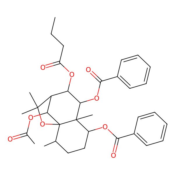 2D Structure of (12-Acetyloxy-7-benzoyloxy-8-butanoyloxy-2,6,10,10-tetramethyl-11-oxatricyclo[7.2.1.01,6]dodecan-5-yl) benzoate