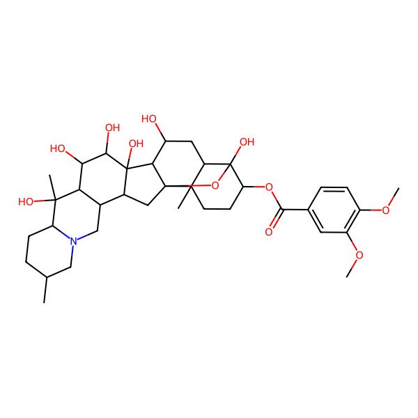 2D Structure of [(1S,2R,6R,9S,10R,11R,12S,13R,14R,15S,16S,18S,19S,22S,23S,25R)-10,12,13,14,16,23-hexahydroxy-6,10,19-trimethyl-24-oxa-4-azaheptacyclo[12.12.0.02,11.04,9.015,25.018,23.019,25]hexacosan-22-yl] 3,4-dimethoxybenzoate
