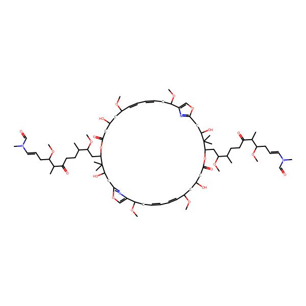 2D Structure of N-[(E,4R,5R,9S,10S)-11-[(5S,9S,11R,17S,25S,29S,31R,37S)-25-[(E,2S,3S,7R,8R)-11-[formyl(methyl)amino]-2,8-dimethoxy-3,7-dimethyl-6-oxoundec-10-enyl]-3,9,23,29-tetrahydroxy-11,17,31,37-tetramethoxy-4,4,24,24-tetramethyl-7,27-dioxo-6,20,26,40-tetraoxa-41,42-diazatricyclo[36.2.1.118,21]dotetraconta-1(41),12,14,18,21(42),32,34,38-octaen-5-yl]-4,10-dimethoxy-5,9-dimethyl-6-oxoundec-1-enyl]-N-methylformamide