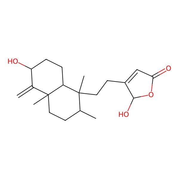 2D Structure of (2S)-3-[2-[(1S,2R,4aR,6R,8aR)-6-hydroxy-1,2,4a-trimethyl-5-methylidene-3,4,6,7,8,8a-hexahydro-2H-naphthalen-1-yl]ethyl]-2-hydroxy-2H-furan-5-one