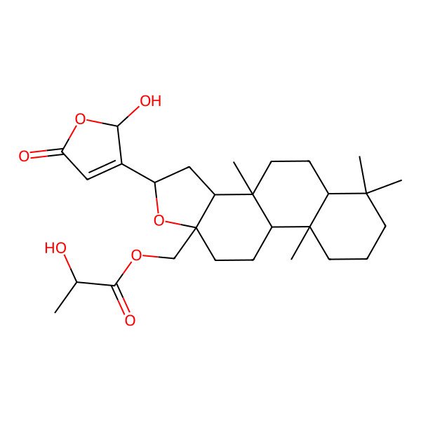 2D Structure of [2-(2-hydroxy-5-oxo-2H-furan-3-yl)-3b,6,6,9a-tetramethyl-2,3,3a,4,5,5a,7,8,9,9b,10,11-dodecahydronaphtho[2,1-e][1]benzofuran-11a-yl]methyl 2-hydroxypropanoate