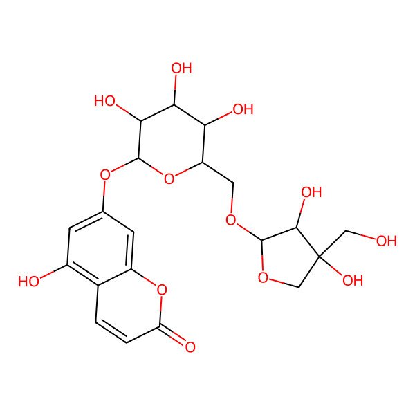 2D Structure of 7-[6-[[3,4-Dihydroxy-4-(hydroxymethyl)oxolan-2-yl]oxymethyl]-3,4,5-trihydroxyoxan-2-yl]oxy-5-hydroxychromen-2-one