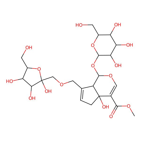 2D Structure of methyl 4a-hydroxy-1-[3,4,5-trihydroxy-6-(hydroxymethyl)oxan-2-yl]oxy-7-[[2,3,4-trihydroxy-5-(hydroxymethyl)oxolan-2-yl]methoxymethyl]-5,7a-dihydro-1H-cyclopenta[c]pyran-4-carboxylate