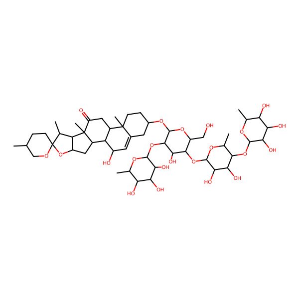 2D Structure of 16-[5-[3,4-Dihydroxy-6-methyl-5-(3,4,5-trihydroxy-6-methyloxan-2-yl)oxyoxan-2-yl]oxy-4-hydroxy-6-(hydroxymethyl)-3-(3,4,5-trihydroxy-6-methyloxan-2-yl)oxyoxan-2-yl]oxy-20-hydroxy-5',7,9,13-tetramethylspiro[5-oxapentacyclo[10.8.0.02,9.04,8.013,18]icos-18-ene-6,2'-oxane]-10-one