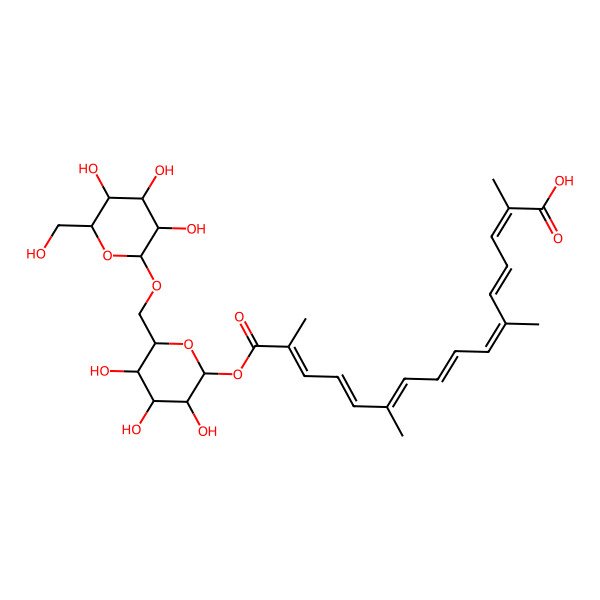 2D Structure of (2E,4E,6E,8E,10E,12E,14E)-2,6,11,15-tetramethyl-16-oxo-16-[(2S,3R,4S,5S,6R)-3,4,5-trihydroxy-6-[[(2S,3S,4R,5R,6S)-3,4,5-trihydroxy-6-(hydroxymethyl)oxan-2-yl]oxymethyl]oxan-2-yl]oxyhexadeca-2,4,6,8,10,12,14-heptaenoic acid