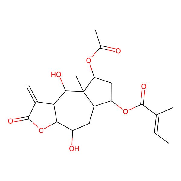 2D Structure of (8-acetyloxy-4,9-dihydroxy-8a-methyl-1-methylidene-2-oxo-4,5,5a,6,7,8,9,9a-octahydro-3aH-azuleno[6,5-b]furan-6-yl) 2-methylbut-2-enoate