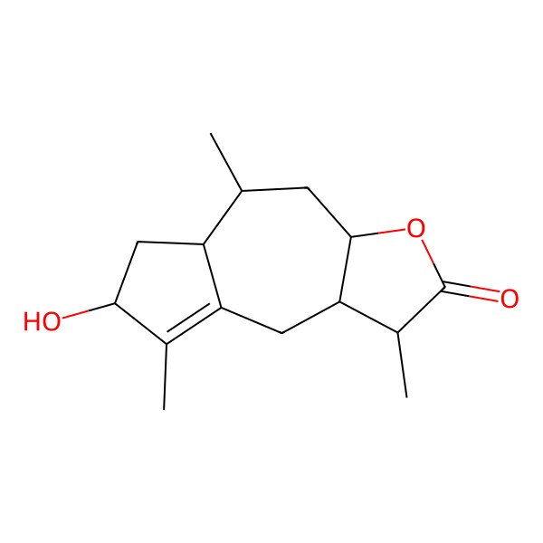 2D Structure of (1R,3aR,5S,5aS,7S,9aR)-7-hydroxy-1,5,8-trimethyl-3a,4,5,5a,6,7,9,9a-octahydro-1H-azuleno[6,5-b]furan-2-one