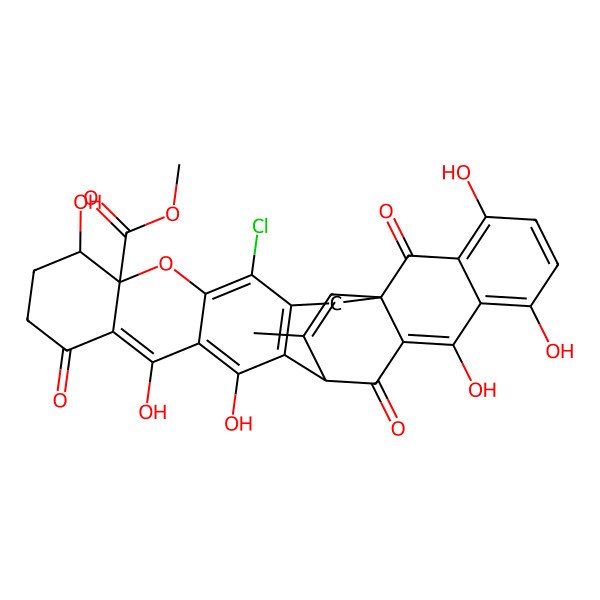 2D Structure of Methyl 4-chloro-8,13,15,20,22,25-hexahydroxy-29-methyl-11,18,27-trioxo-6-oxaheptacyclo[15.10.2.01,19.03,16.05,14.07,12.021,26]nonacosa-3(16),4,12,14,19,21,23,25,28-nonaene-7-carboxylate
