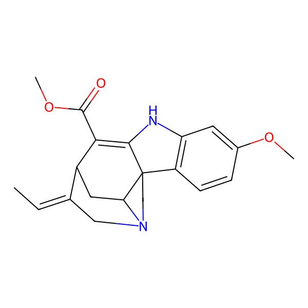 2D Structure of Methyl 12-ethylidene-5-methoxy-8,14-diazapentacyclo[9.5.2.01,9.02,7.014,17]octadeca-2(7),3,5,9-tetraene-10-carboxylate