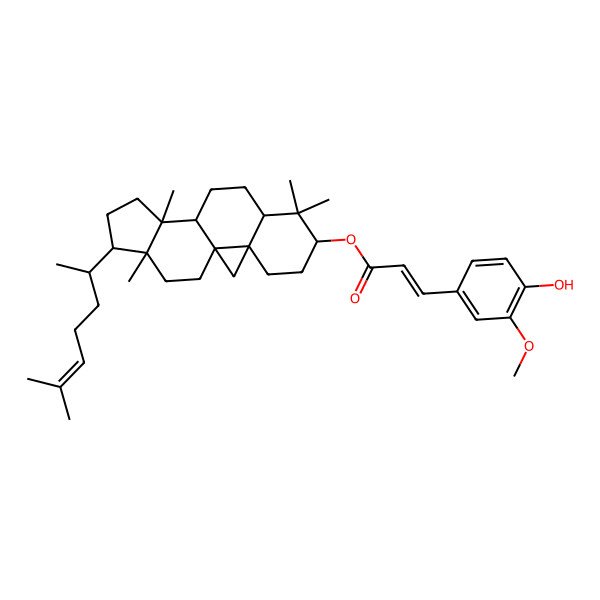 2D Structure of [(3R,6S,8R,11S,12S,16R)-7,7,12,16-tetramethyl-15-(6-methylhept-5-en-2-yl)-6-pentacyclo[9.7.0.01,3.03,8.012,16]octadecanyl] (E)-3-(4-hydroxy-3-methoxyphenyl)prop-2-enoate