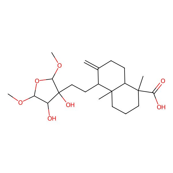 2D Structure of (1S,4aR,5R,8aR)-5-[2-[(2R,3R,4S,5R)-3,4-dihydroxy-2,5-dimethoxyoxolan-3-yl]ethyl]-1,4a-dimethyl-6-methylidene-3,4,5,7,8,8a-hexahydro-2H-naphthalene-1-carboxylic acid